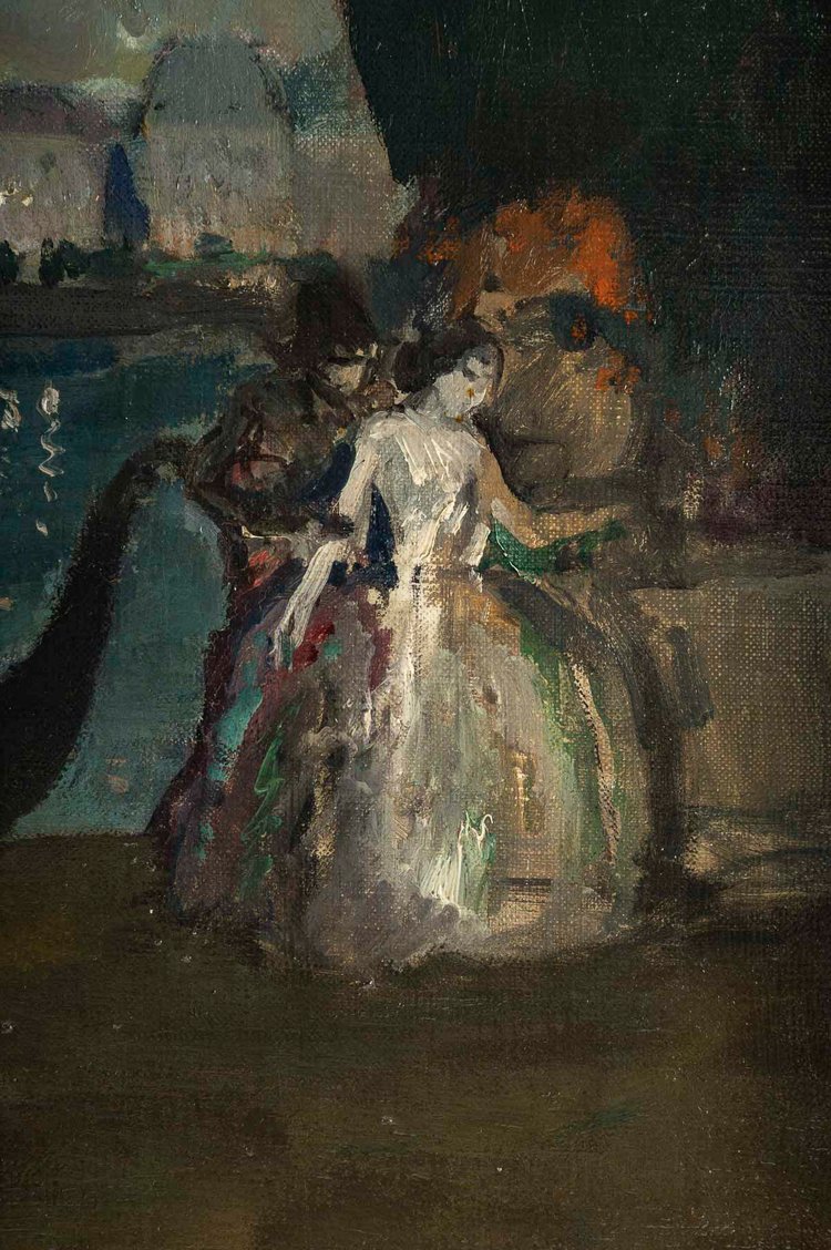 Marcel Cosson (1878-1956) Harlekin und Columbine in Venedig, Öl auf Leinwand um 1900