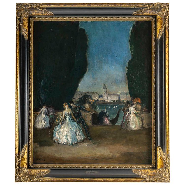 Marcel Cosson (1878-1956) Harlekin und Columbine in Venedig, Öl auf Leinwand um 1900