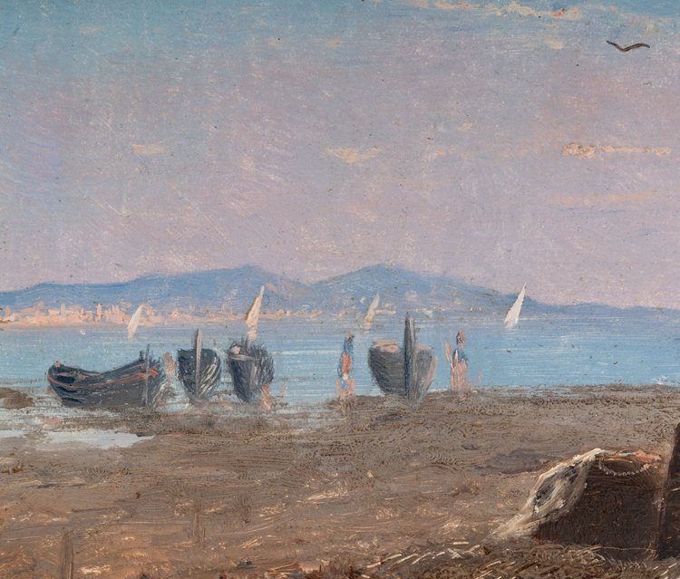 Frank William Warwick Topham (1838-1924) Capri La réparation des filets huile sur panneau vers 1863