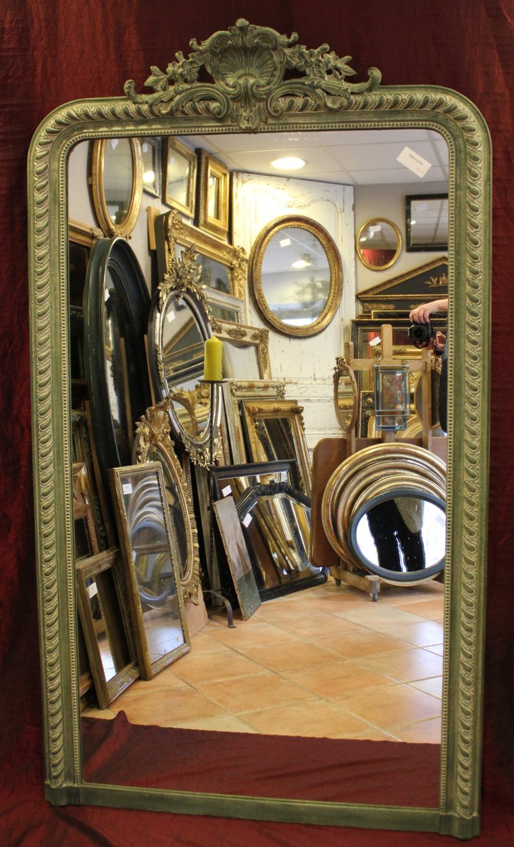 108 X 185 Cm Large Antique Napoleon III Patinated Mirror