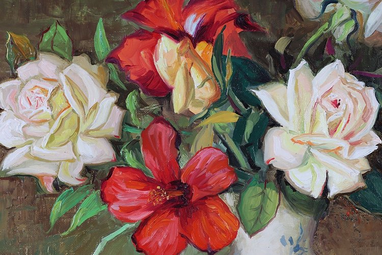 Fleurs, signé : Manuel Diaz MENA, daté : 2003, Ecole Espagnole