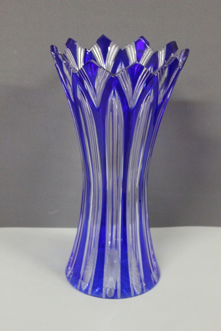 Große böhmische Kristallvase, Modell Lotus, um 1950