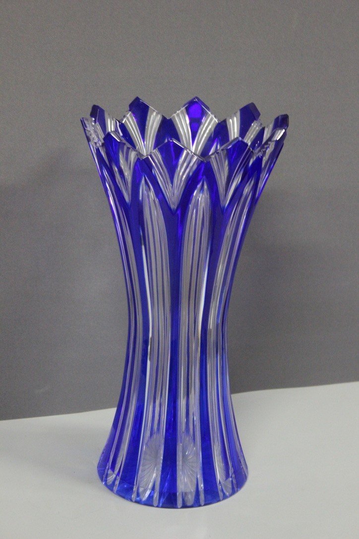 Große böhmische Kristallvase, Modell Lotus, um 1950