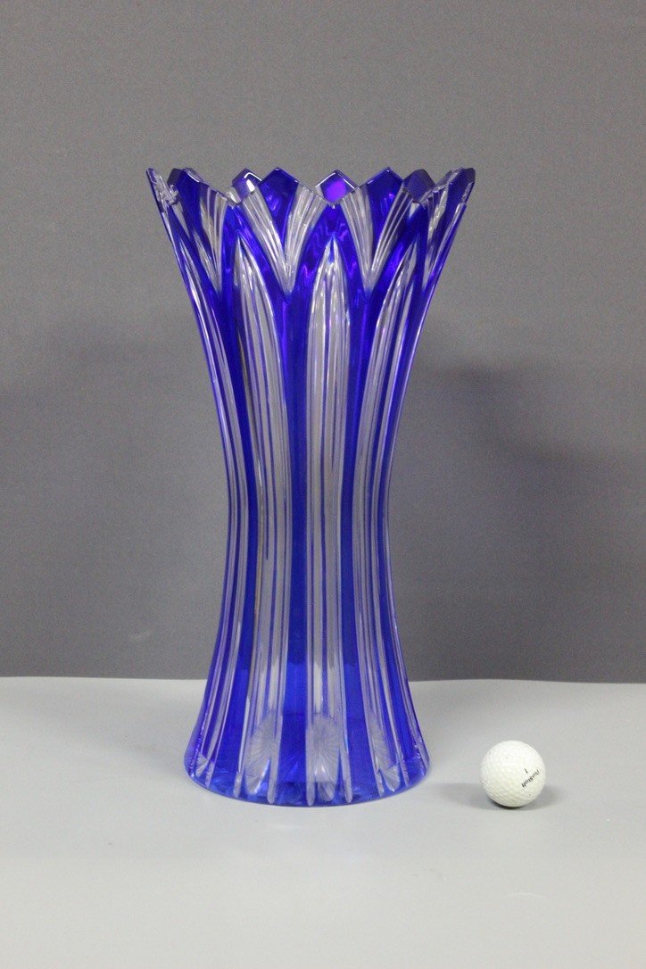 Große böhmische Kristallvase, Modell Lotus, um 1950