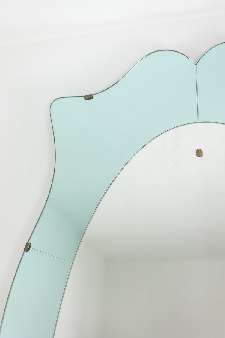 Miroir-console en verre bicolore et laiton doré. Circa 1950. LS60431154J