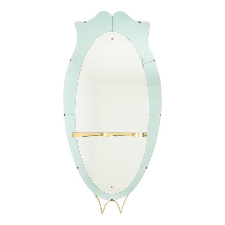 Miroir-console en verre bicolore et laiton doré. Circa 1950. LS60431154J