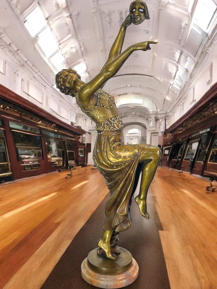BRONZE POLYCHROME ÉMAILLÉ ART DÉCO SIGNÉ DE JOE DESCOMPS DE 64 CM DE HAUT
