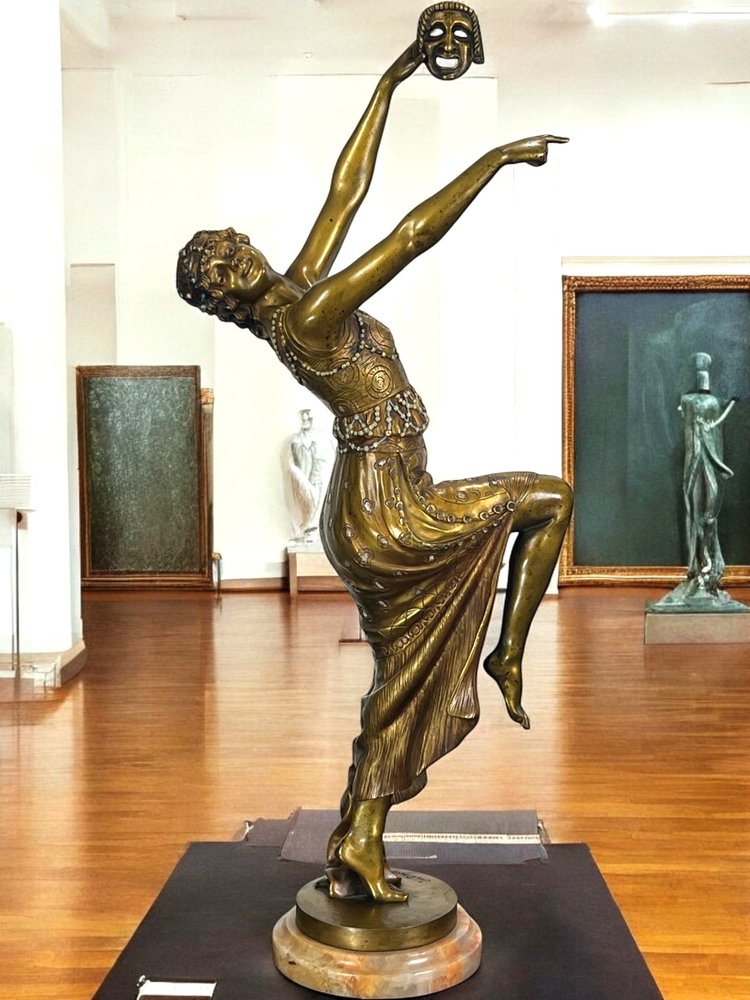 BRONZE POLYCHROME ÉMAILLÉ ART DÉCO SIGNÉ DE JOE DESCOMPS DE 64 CM DE HAUT