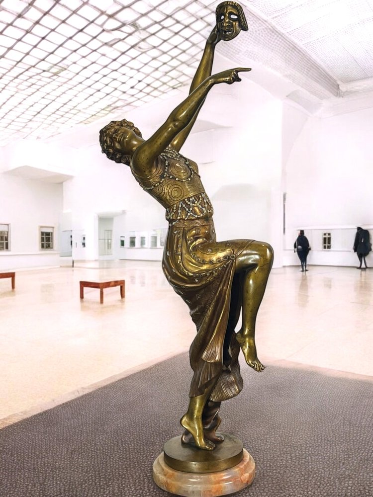 BRONZE POLYCHROME ÉMAILLÉ ART DÉCO SIGNÉ DE JOE DESCOMPS DE 64 CM DE HAUT