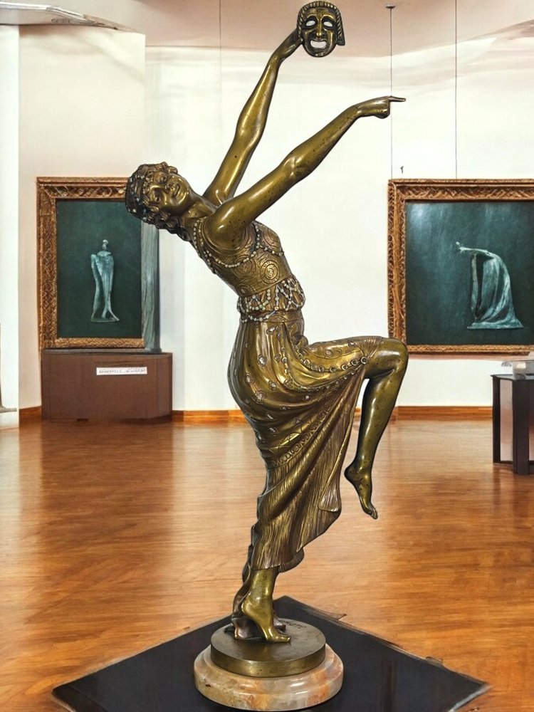 BRONZE POLYCHROME ÉMAILLÉ ART DÉCO SIGNÉ DE JOE DESCOMPS DE 64 CM DE HAUT