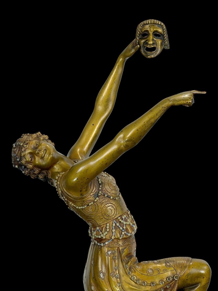 BRONZE POLYCHROME ÉMAILLÉ ART DÉCO SIGNÉ DE JOE DESCOMPS DE 64 CM DE HAUT