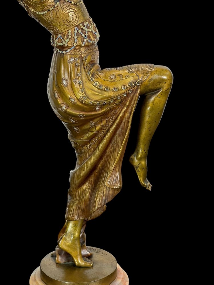 BRONZE POLYCHROME ÉMAILLÉ ART DÉCO SIGNÉ DE JOE DESCOMPS DE 64 CM DE HAUT