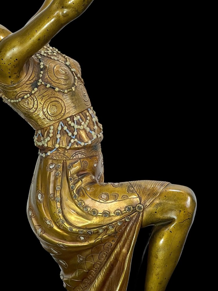 BRONZE POLYCHROME ÉMAILLÉ ART DÉCO SIGNÉ DE JOE DESCOMPS DE 64 CM DE HAUT