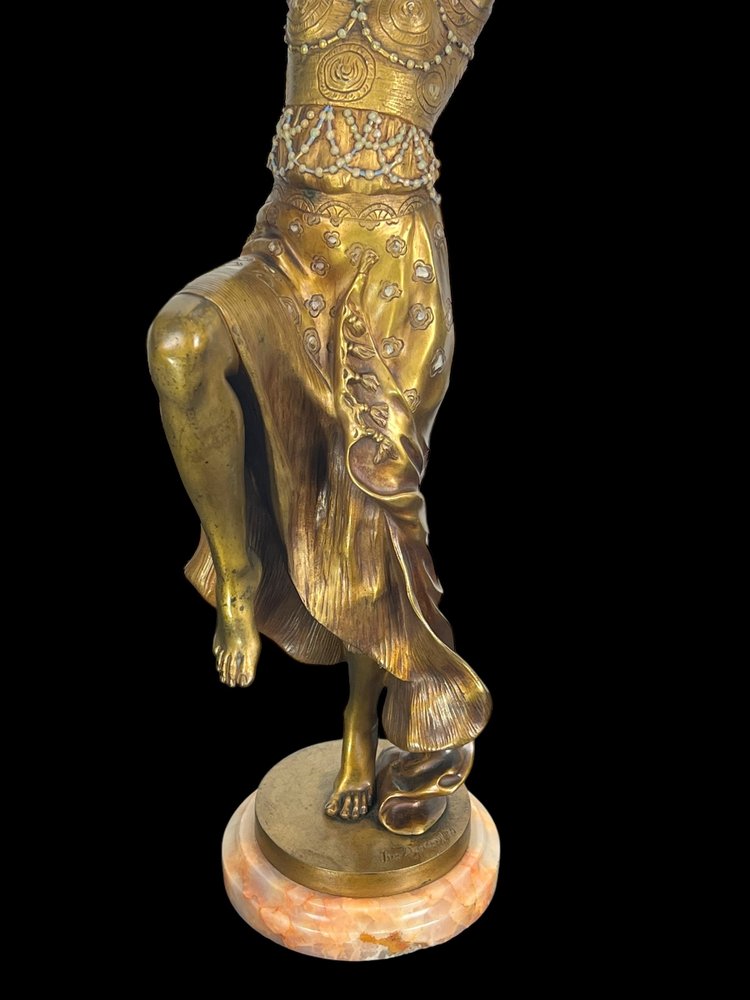 BRONZE POLYCHROME ÉMAILLÉ ART DÉCO SIGNÉ DE JOE DESCOMPS DE 64 CM DE HAUT