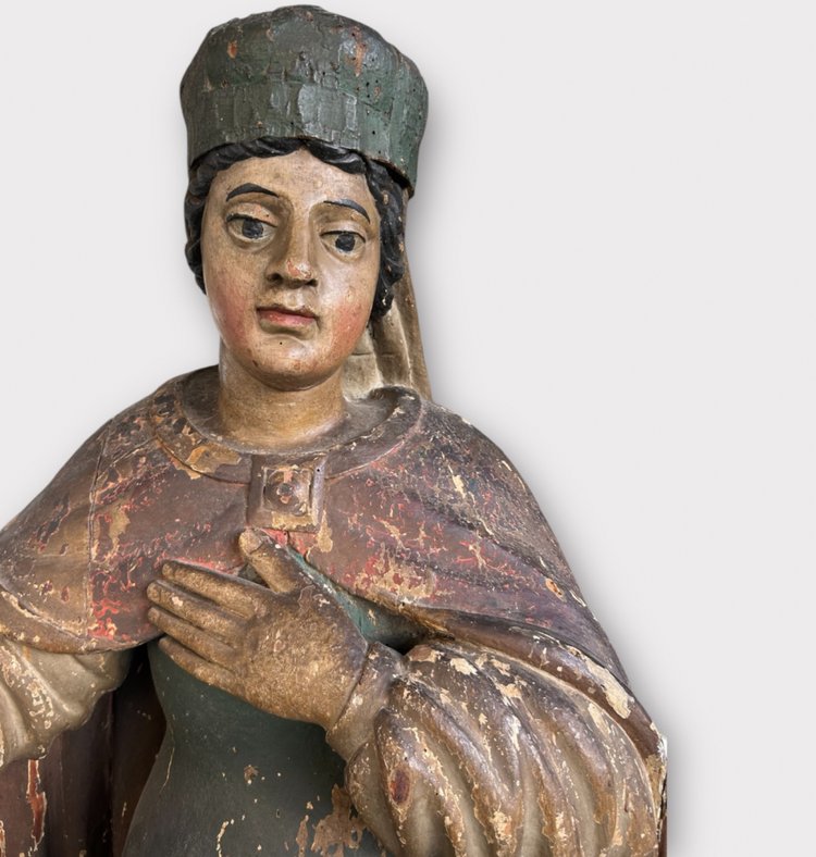 Importante Santo In Legno Policromo Del XVII Secolo - Scultura Religiosa - Santo - H 142 cm