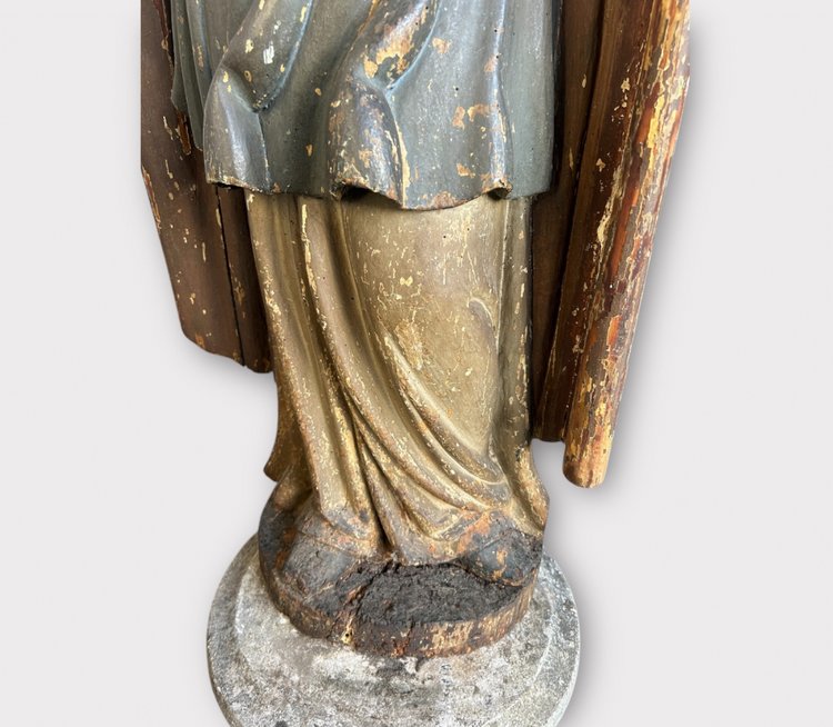Importante Santo In Legno Policromo Del XVII Secolo - Scultura Religiosa - Santo - H 142 cm