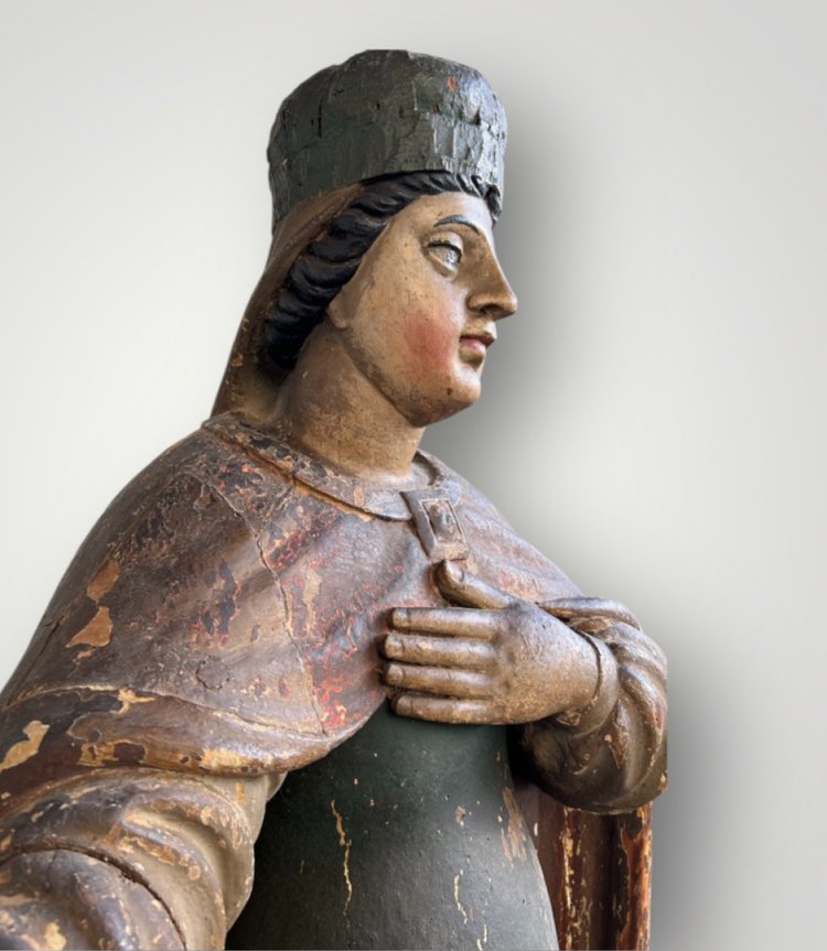 Importante Santo In Legno Policromo Del XVII Secolo - Scultura Religiosa - Santo - H 142 cm