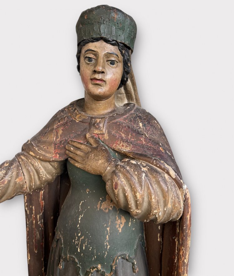 Importante Santo In Legno Policromo Del XVII Secolo - Scultura Religiosa - Santo - H 142 cm