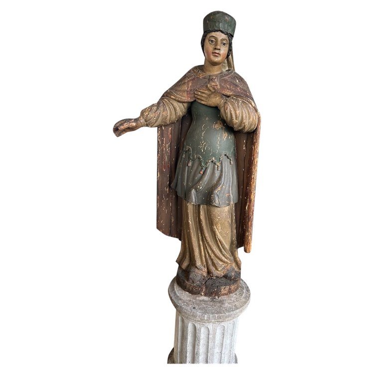 Importante Santo In Legno Policromo Del XVII Secolo - Scultura Religiosa - Santo - H 142 cm