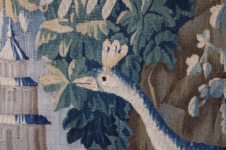  „Aubusson-Wandteppich „Exotische Landschaft mit Pfau und Pagode“ 18. Jahrhundert.“