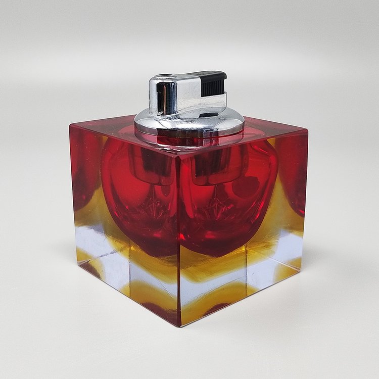 Atemberaubendes rotes Tischfeuerzeug aus Murano-Sommerso-Glas aus den 1960ern von Flavio Poli für Seguso