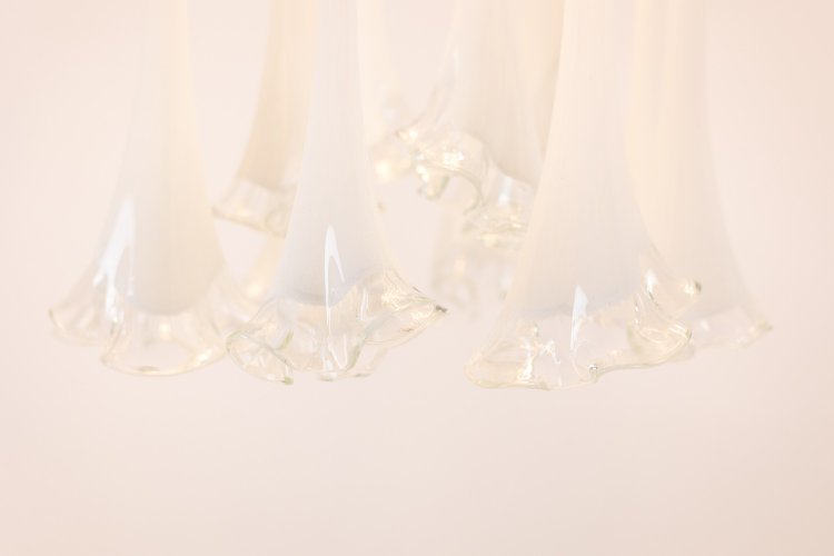 Lampadario in vetro di Murano e metallo cromato. Anni '70