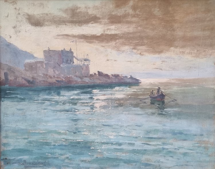 Jules BRUNETAUT - Veduta della corniche di Marsiglia al tramonto