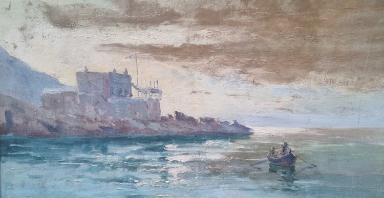 Jules BRUNETAUT - Veduta della corniche di Marsiglia al tramonto