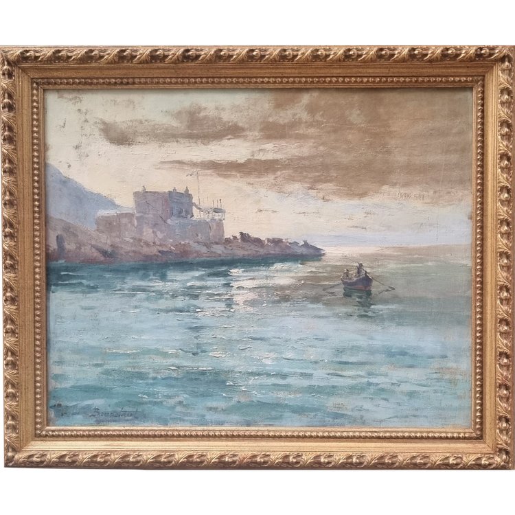 Jules BRUNETAUT - Veduta della corniche di Marsiglia al tramonto