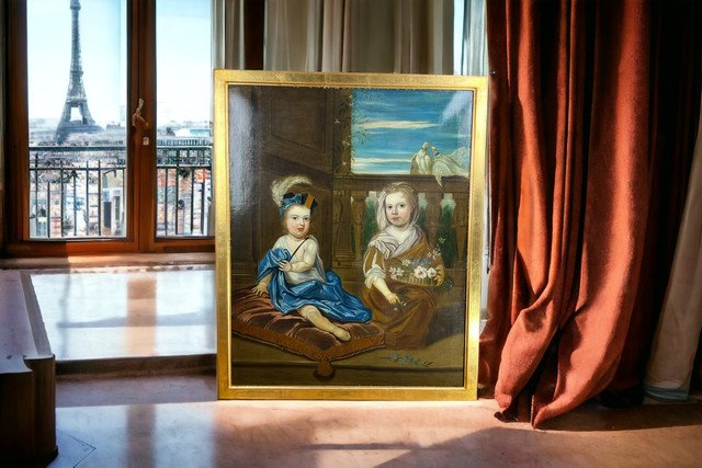 IMPORTANTE DIPINTO FINE XVII INIZIO XVIII "RITRATTO DI BAMBINI" 135 cm x 110 cm