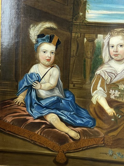 IMPORTANTE DIPINTO FINE XVII INIZIO XVIII "RITRATTO DI BAMBINI" 135 cm x 110 cm