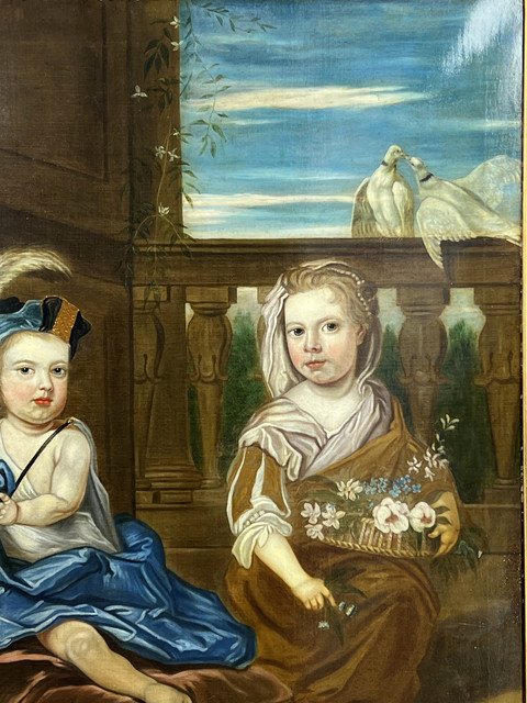 IMPORTANTE DIPINTO FINE XVII INIZIO XVIII "RITRATTO DI BAMBINI" 135 cm x 110 cm