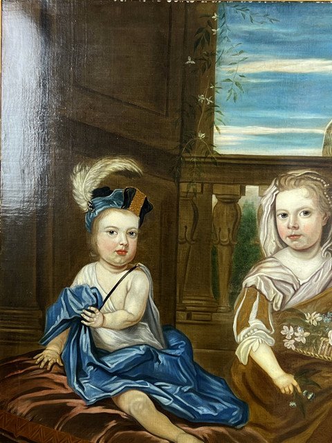 IMPORTANTE DIPINTO FINE XVII INIZIO XVIII "RITRATTO DI BAMBINI" 135 cm x 110 cm
