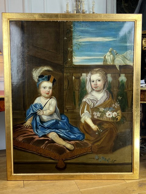 IMPORTANTE DIPINTO FINE XVII INIZIO XVIII "RITRATTO DI BAMBINI" 135 cm x 110 cm