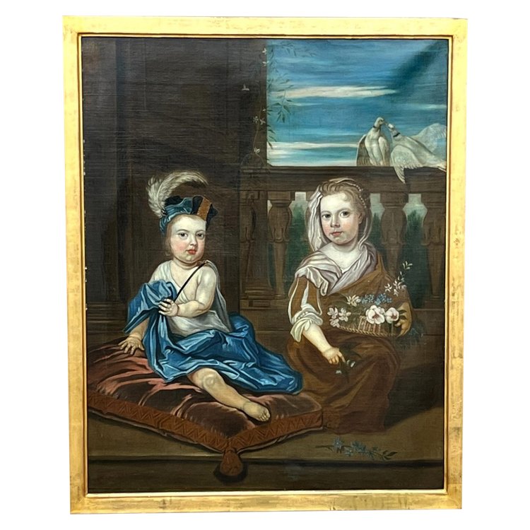 IMPORTANTE DIPINTO FINE XVII INIZIO XVIII "RITRATTO DI BAMBINI" 135 cm x 110 cm
