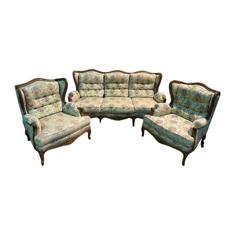 Wohnzimmersofa und ein Paar Sessel im Louis-XV-Stil