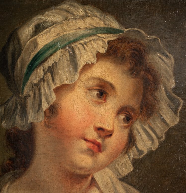 Jean-Baptiste Greuze (nach) Junges Mädchen mit Kopfschmuck, Öl auf Leinwand, um 1850-1880
