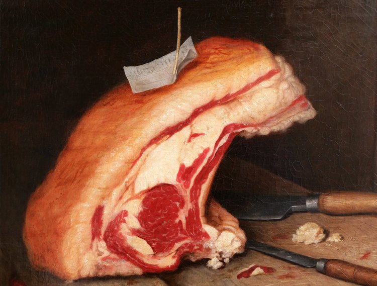 French Or Flemish School, First Half Of The 19th Century, Prime rib of beef On A Butcher's Block