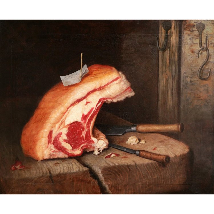 French Or Flemish School, First Half Of The 19th Century, Prime rib of beef On A Butcher's Block
