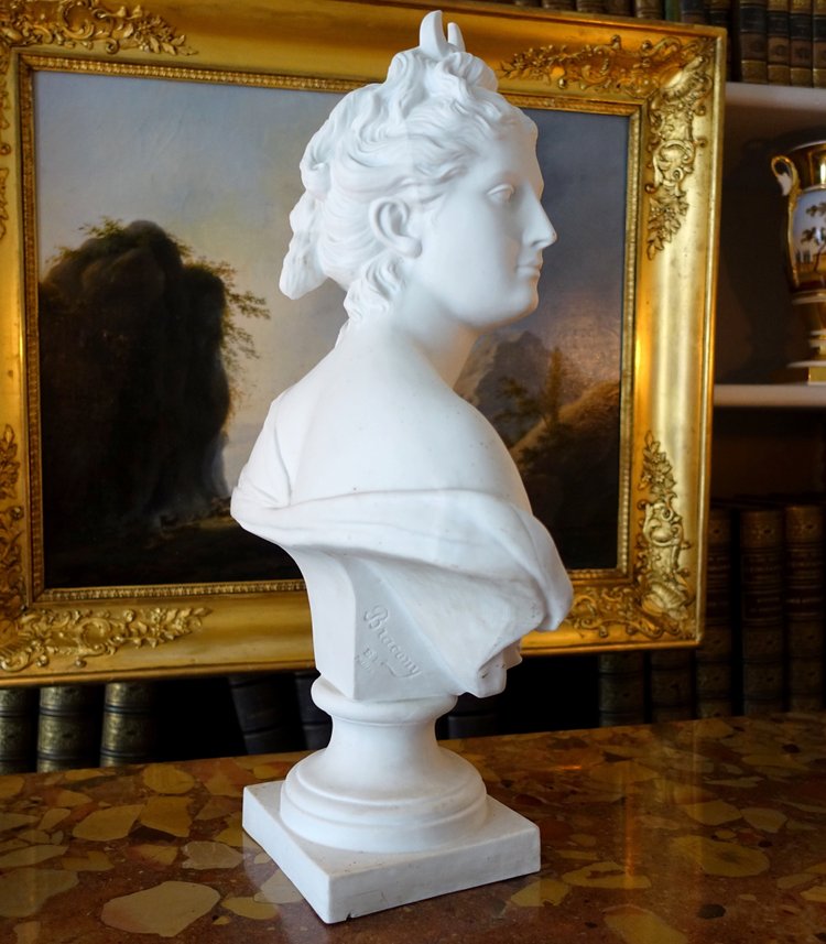 Bust of Diane de Houdon in biscuit porcelain - neoclassical decoration