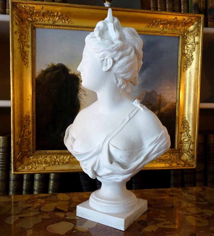 Bust of Diane de Houdon in biscuit porcelain - neoclassical decoration