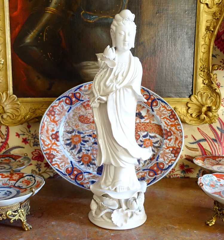 Large Guanyin statue in white Chinese porcelain - 60cm - chinoiserie decor / Chinese cabinet