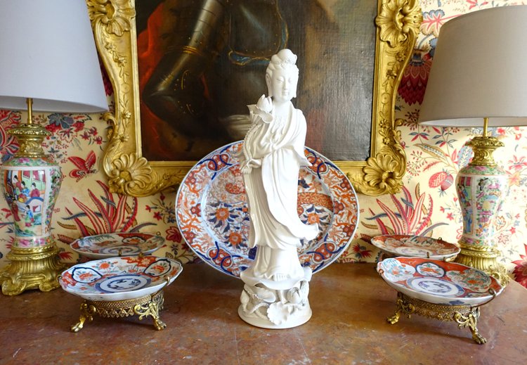 Large Guanyin statue in white Chinese porcelain - 60cm - chinoiserie decor / Chinese cabinet