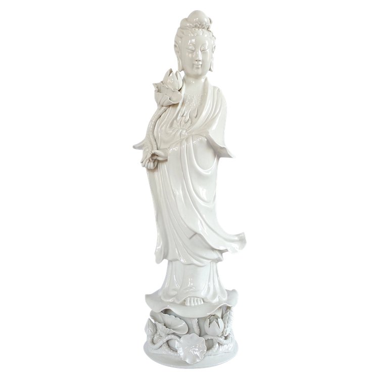 Large Guanyin statue in white Chinese porcelain - 60cm - chinoiserie decor / Chinese cabinet