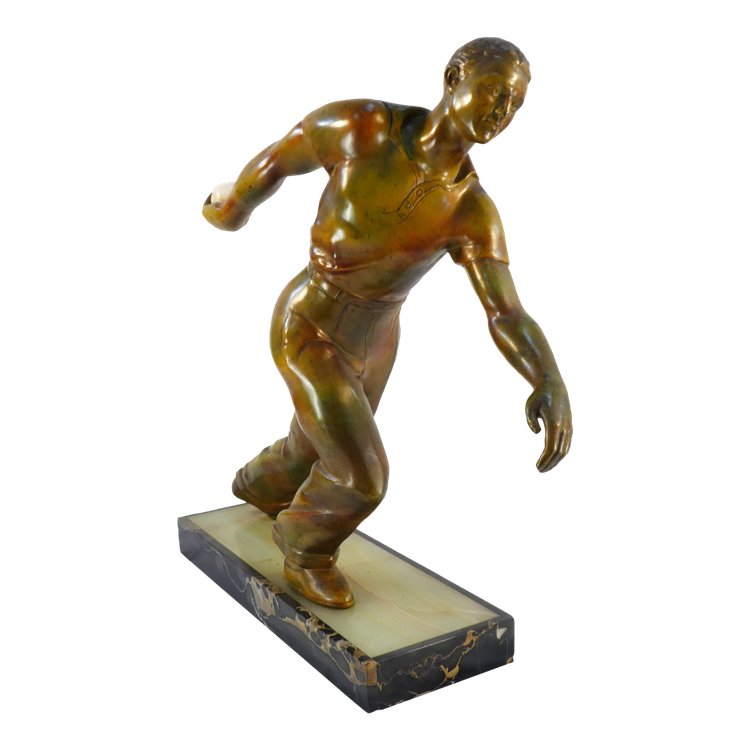 Statua regolamentare con base in marmo e onice Il Giocatore di Bocce