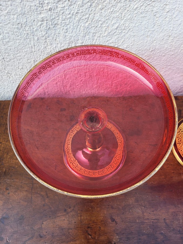 Suite De 10 Assiettes Et 2 Coupes à Fruits En Verre Rubis, Fin XIXème Siècle
