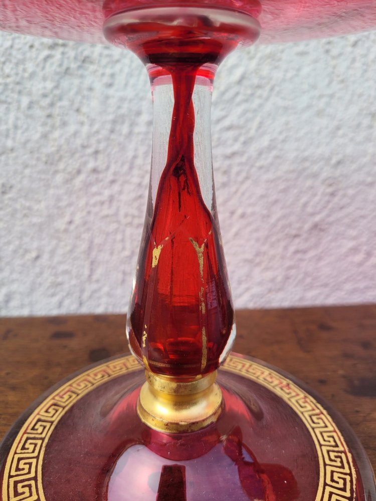 Suite De 10 Assiettes Et 2 Coupes à Fruits En Verre Rubis, Fin XIXème Siècle