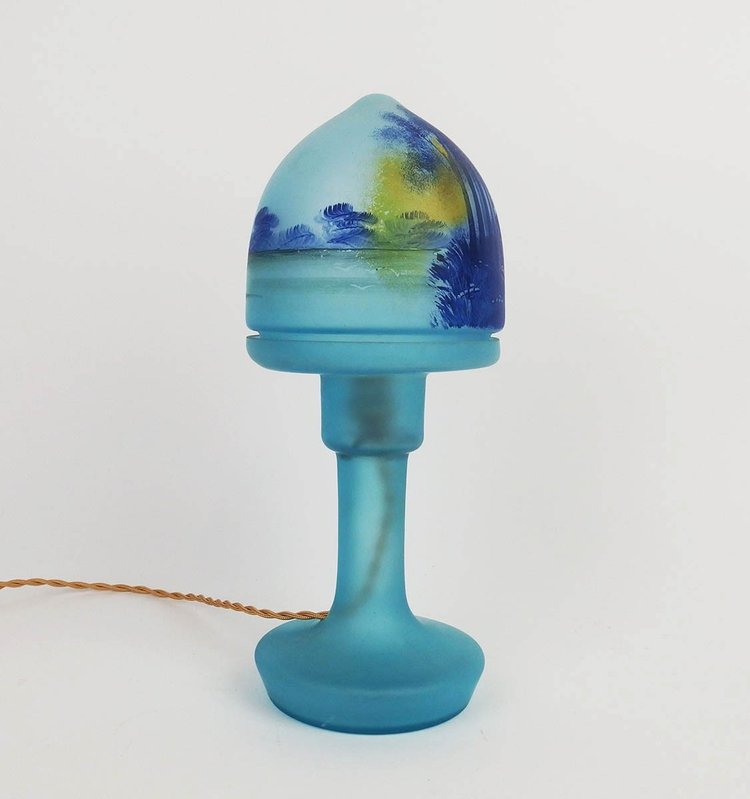 Mushroom lamp with painted landscape decoration