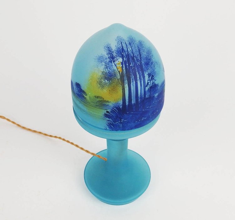 Mushroom lamp with painted landscape decoration
