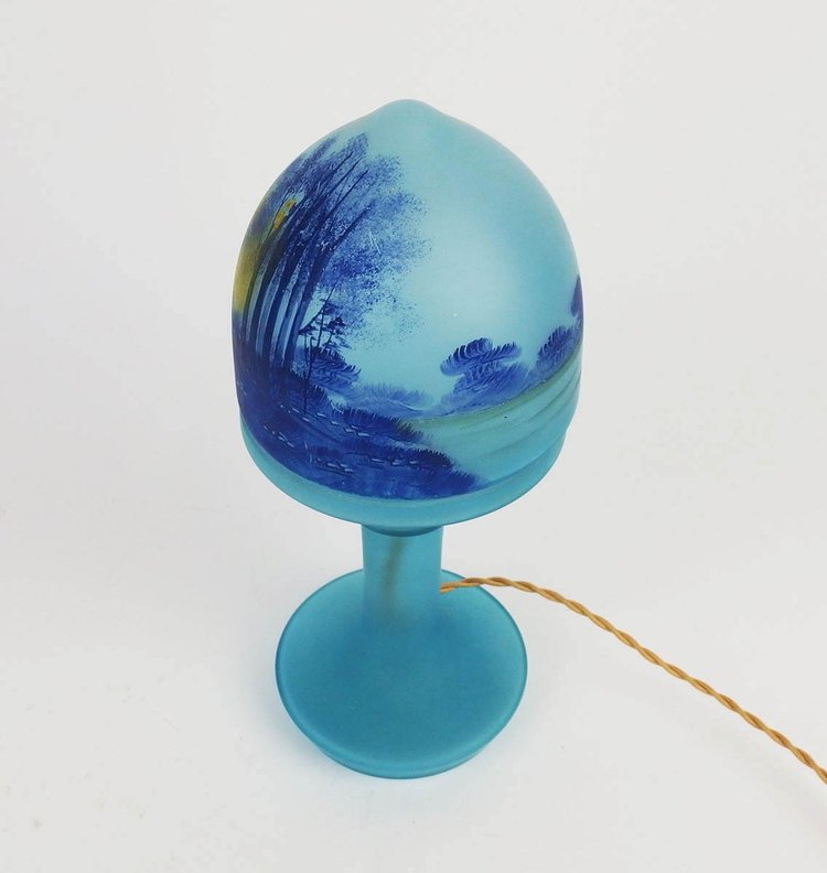 Mushroom lamp with painted landscape decoration